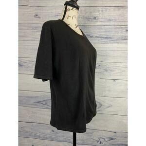 City Trend Short Sleeve Knit Top Women Size XL Black Acrylic Crew Neck